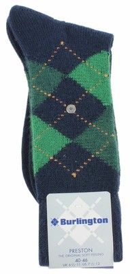 Chaussettes Hommes Burlington Preston Argyle - Marine - Taille 40-46 EU - Acrylique - Neuf Avec étiquettes