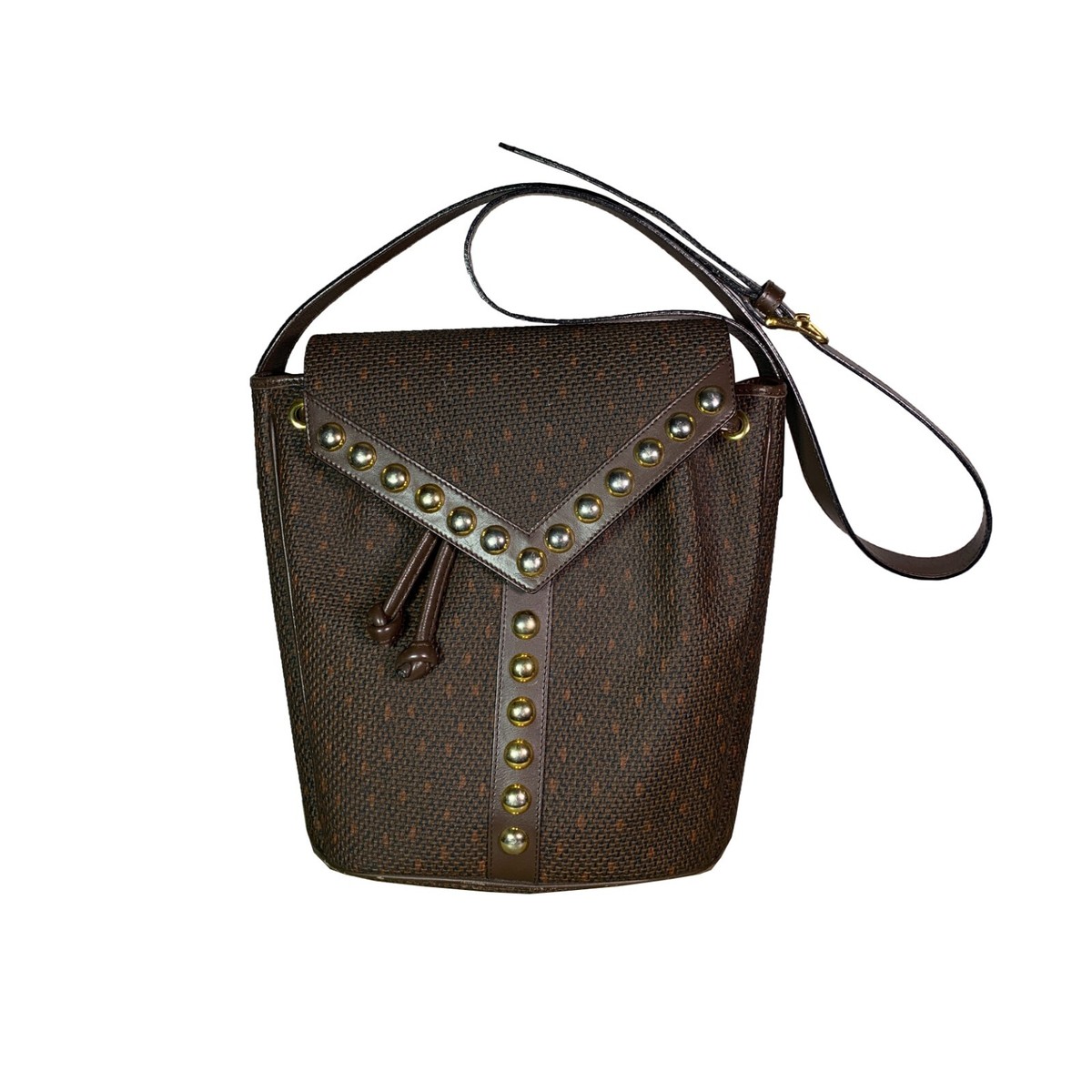 Vintage Yves Saint Laurent Y Studded Bucket Brown Shoulder Vintage Yves Saint Laurent Y Studded Bucket Brown Shoulder