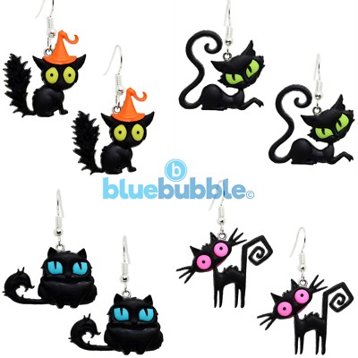 Bluebubble CRAZY CATS Ohrringe Halloween Funky Kostüm Grusel Hexe Tier