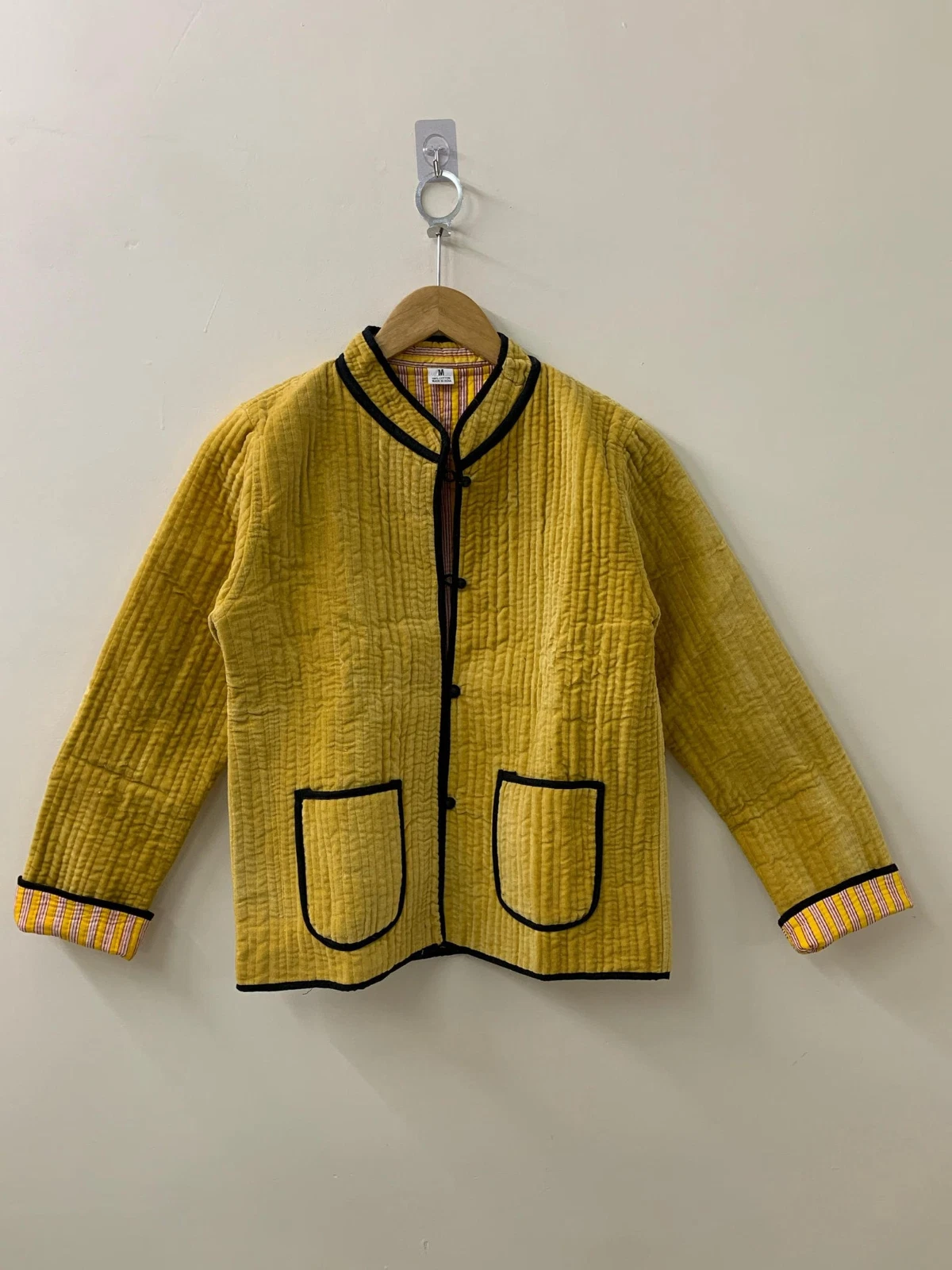 Indian Velvet Quilted Full Sleeves Short Hippie Jacket | Vintage Collared Jacket