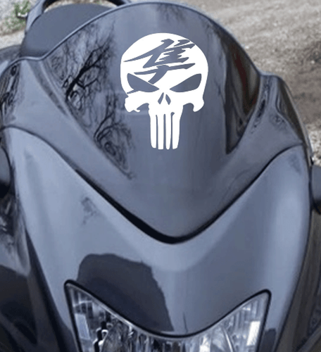 PUNISHER KANJI HAYABUSA MOTORCYCLE SKULL DECAL STICKER - Foto 3 di 12