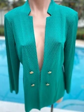 Ming Wang sweater blazer jacket womens size S Small Knit Shoulder Pads Textured