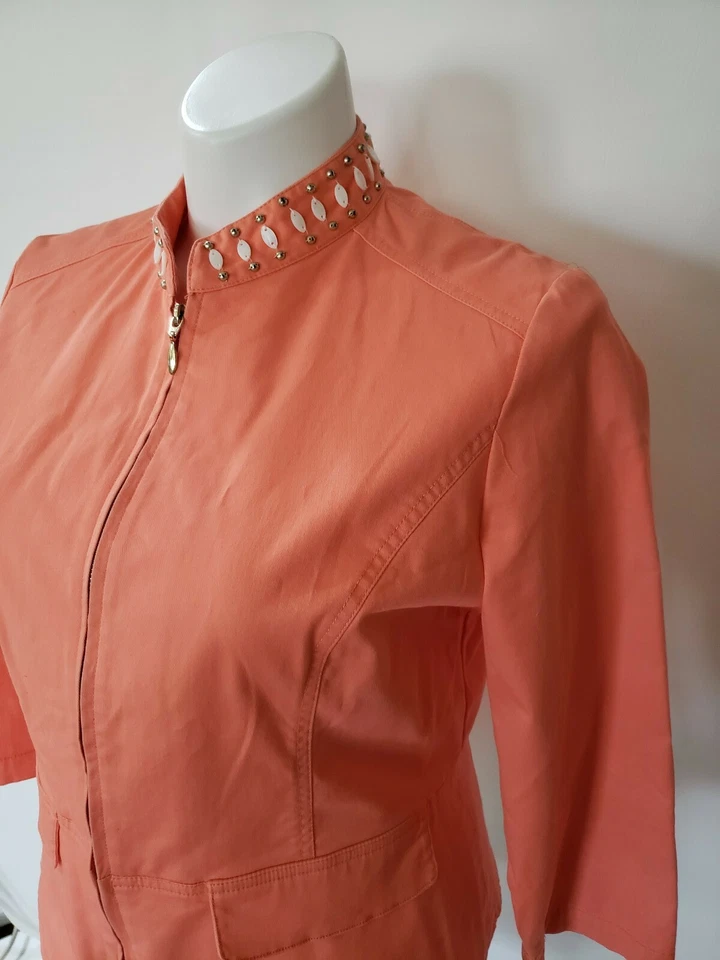 Hearts of Palm Womens Jacket / Blazer sz 14 Orange Peach Embellished Front Zip - Image 2 of 4