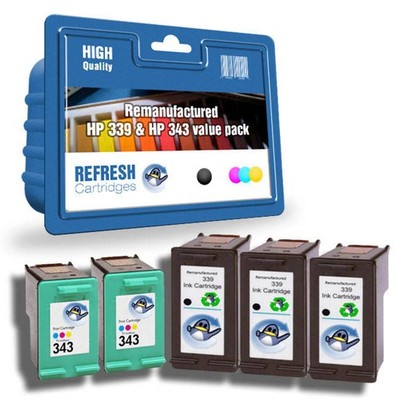 Refresh Patronen Sparpack 3x #339/2x #343 Tinte kompatibel mit HP Druckern