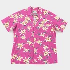 Paradise Found Shirt Mens Large Pink Floral Tropical Hawaiian Camp Button-Up