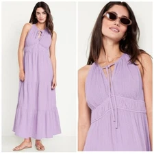 NEW Old Navy purple lavender fit & flare crinkle gauze maxi dress
