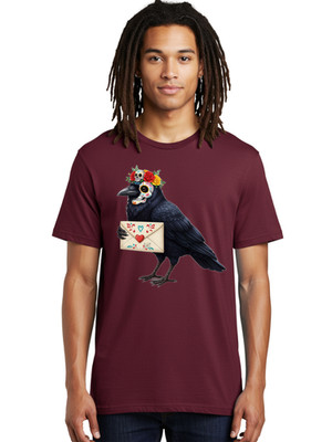 Crow-With-Sugar-Skull Mens Graphic Tee, 100% Cotton, Casual Summer Wear