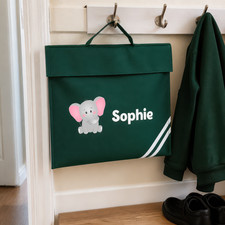 Personalised Green Elephant Book Bag with Name for Boys Girls Nursery Bag