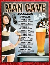 MAN CAVE Tin Sign 12 x 16 "Man Cave Rules" ;- 