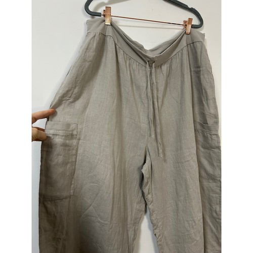 FLAX Linen Blend Cargo Pants Beige Cropped Wide Leg Drawstring Women's Size 1G - Bild 2 von 11