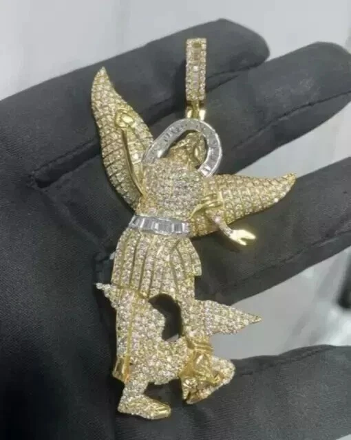 Men's 3Ct Round Cut Real Moissanite Saint Michael Pendant 14K Yellow Gold Plated - Image 2 of 4