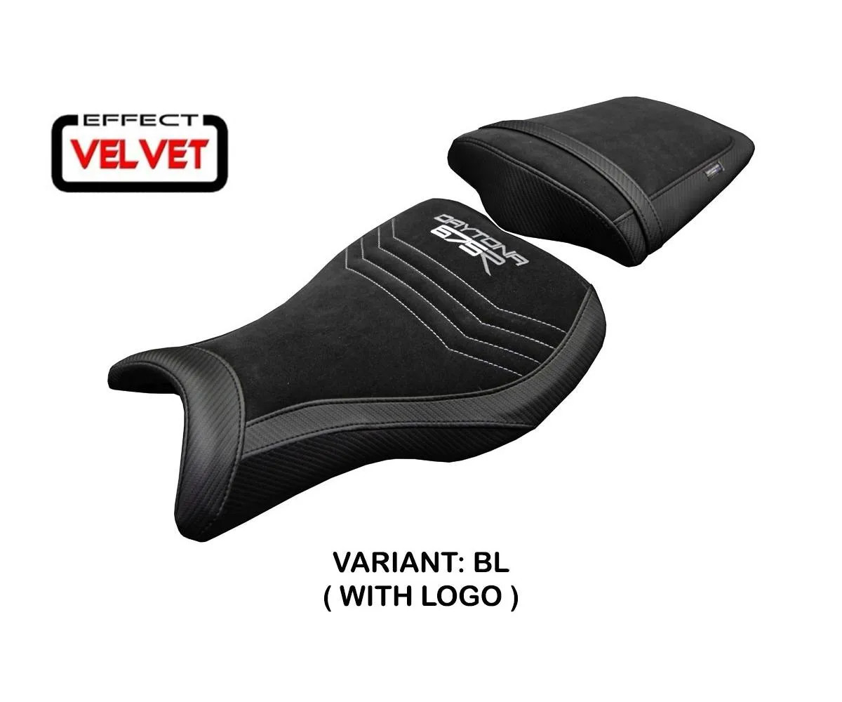 Seat cover Ripley Velvet Black + logo Tpz comp TRIUMPH DAYTONA 675R 2006 2012