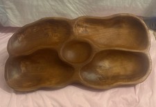 Vtg Hand Carved Artisan Wooden MCM Serving 5 Section Platter Tray 20x10x3  NICE