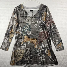 Inoah Womens Abstract Cheetah Print Tunic Top Size S NEW USA Artsy Art to Wear