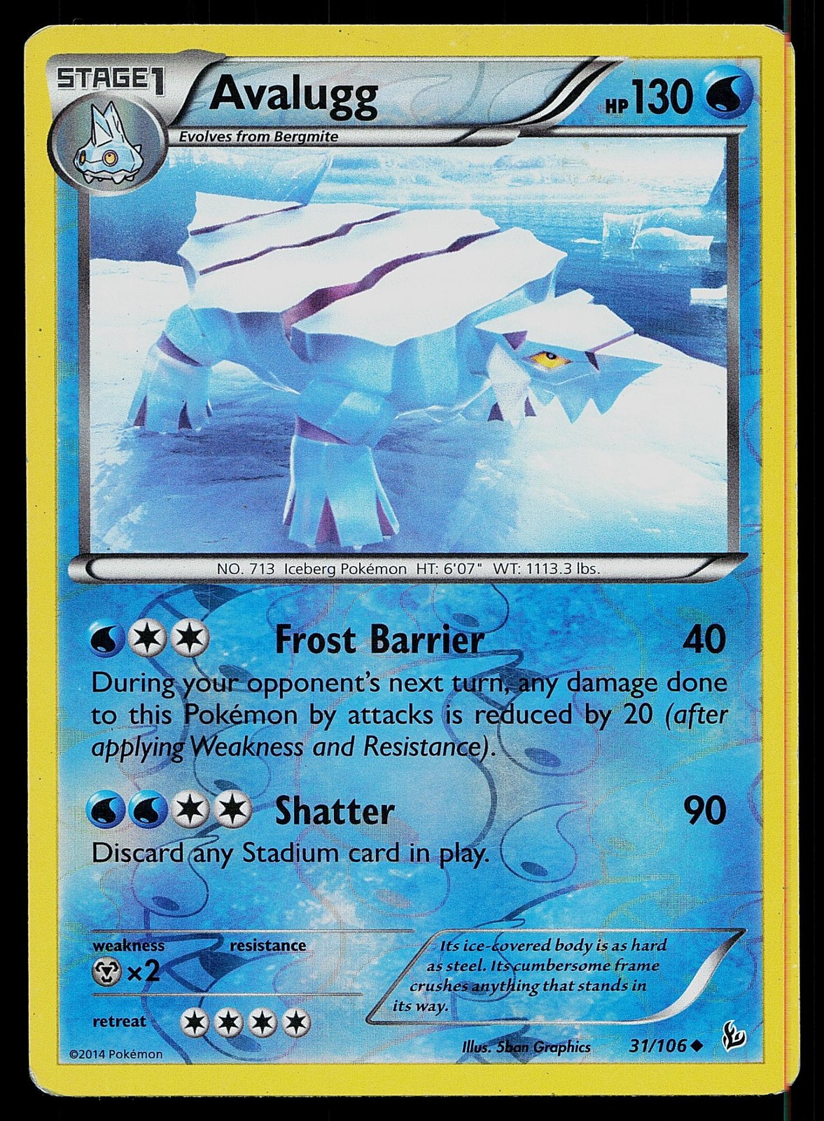 Pokemon Card Flashfire Avalugg 31/106 Uncommon Reverse Holo