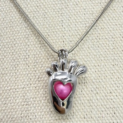 Sterling Silber Fuß Herz Käfig Anhänger Halskette rosa Perle Schlangenkette