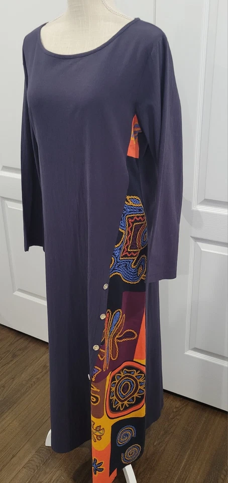 Zanzea Collection Maxi Dress Women's XL Blue Solid Bold Print Long Sleeve Cotton - Image 3 of 4