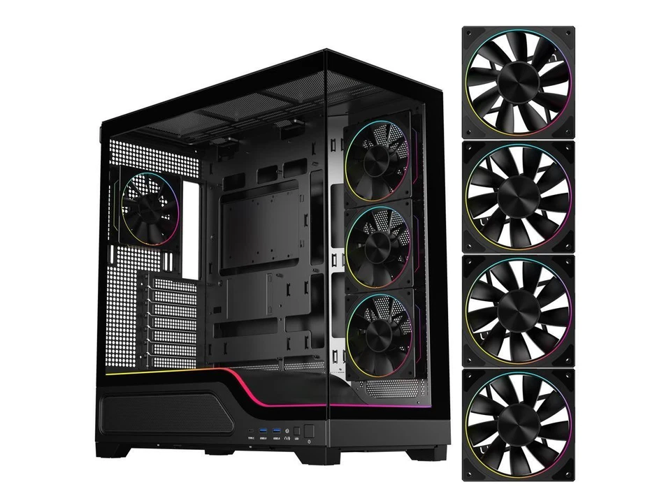 DIYPC IDX5-BK-ARGB Black Dual USB3.0/Type C Tempered Glass ATX Gaming Computer - Image 2 of 4