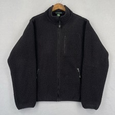 Vintage LL Bean Fleece Jacket Mens Medium Black Deep Pile Full Zip Outdoor Y2K