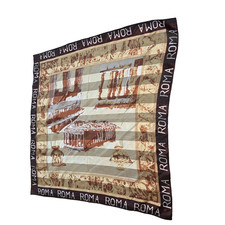 Vintage Silk Blend Scarf Souvenir of Rome Roma Italy Dark Brown Hues 36 x 36 in