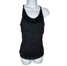 Joseph Ribkoff Black Fringe Tank Top Size 2 XS Party Dance Flapper Style Canada