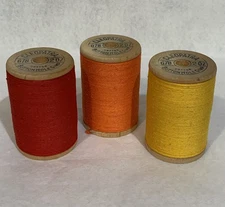 3 VTG AMERICAN Thread Co Large Wood Spools Cleopatra Buttonhole Gimp 2 Oz.