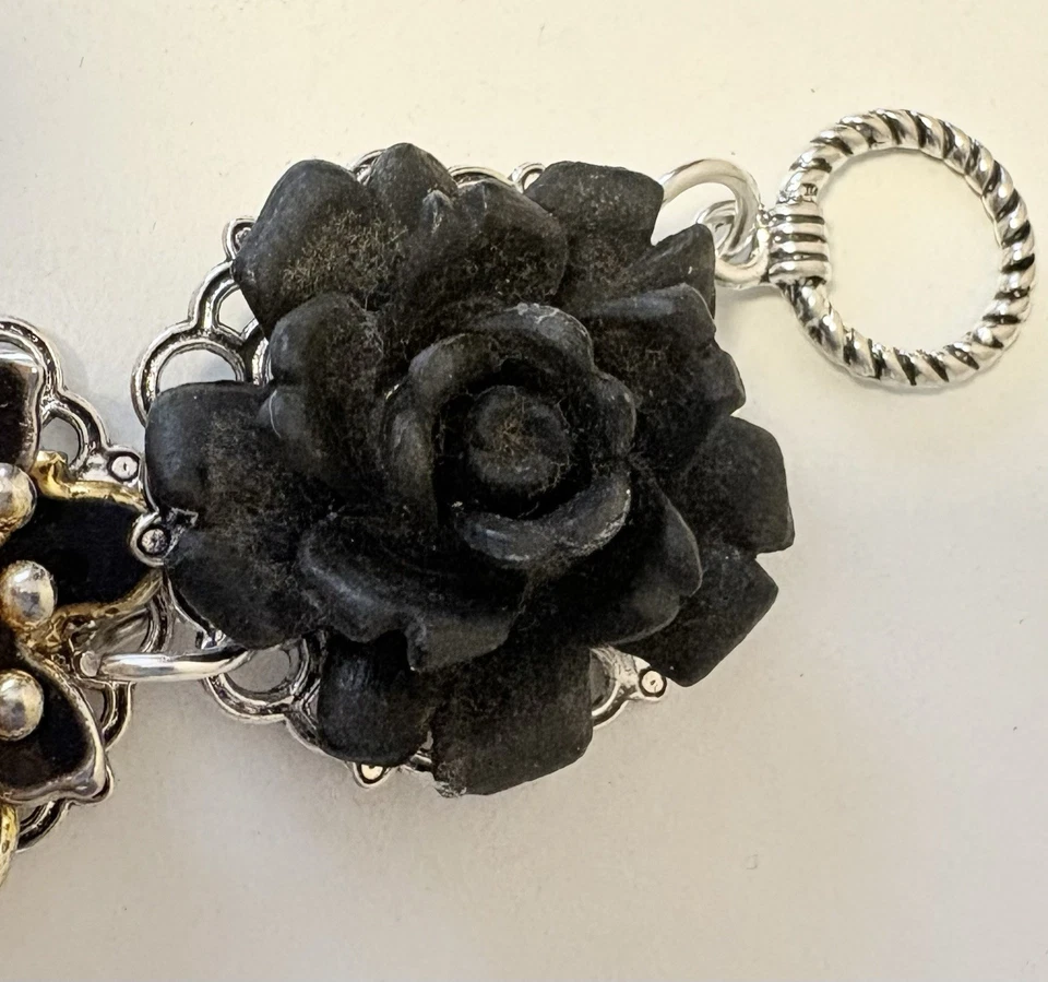 Vtg Retro Whimsygoth Black Clip Earring Charm Bracelet  Upcycled Grannycore J - Image 3 of 4