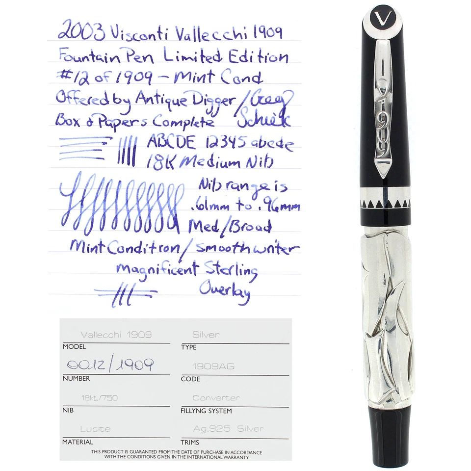 2003 VISCONTI 1909 VALLECCHI STERLING LTD ED 12/1909 FOUNTAIN PEN MINT IN BOX - Image 2 of 4
