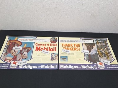 2 Vintage 1944 MOBILGAS MOBILOIL MOBIL GAS and OIL Print Ads Magazine Ads