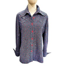 Vintage 70s ZIO Younga Large (17/18) Knit Jacket Shacket Navy Red Geometric