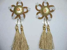 2 Rosette Tassel Fringe Bead Trim Antique Gold