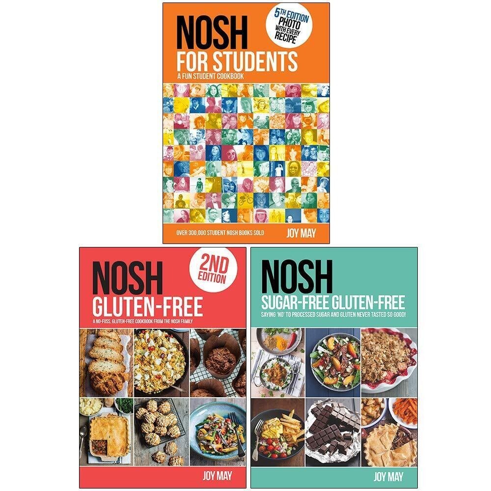 Joy May Collection 3 Books Set (Nosh for Students, Gluten-Free & Sugar-Free) New