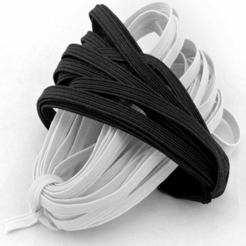 QUALITY Flat ELASTIC Cord 3mm 5mm 6mm BLACK WHITE For Sewing Face Masks Covering - Picture 2 of 34