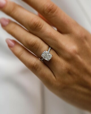 0.91Ct White Cushion Cut Moissanite Solitaire Wedding 925 Sterling Silver Ring