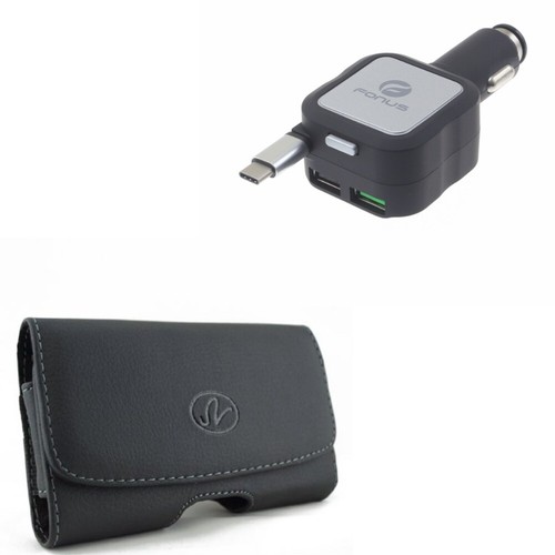 Galaxy A50 A20 S9+ S10+ Leather Case Belt Clip Holster, Retractable Car Charger - 第 1/10 張圖片