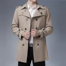 Men's British Fashion Double-breasted Trench Coat Mid-length Casual Jacket New