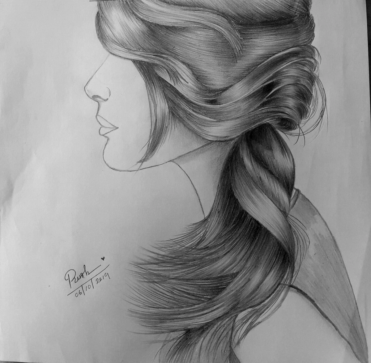 Amazing Art Drawings- Realistic sketch - Girl with a Pony hair -A4 size |  eBay