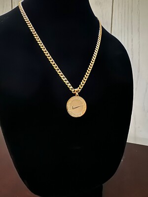 Nike Circle Pattern Pendant Necklace - Gold 5mm Cuban 22'' Chain - V Day Gift