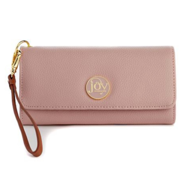 Кошелек JOY MANGANO Luxe из натуральной кожи тройного сложения с защитой от RFID, нежно-розовый