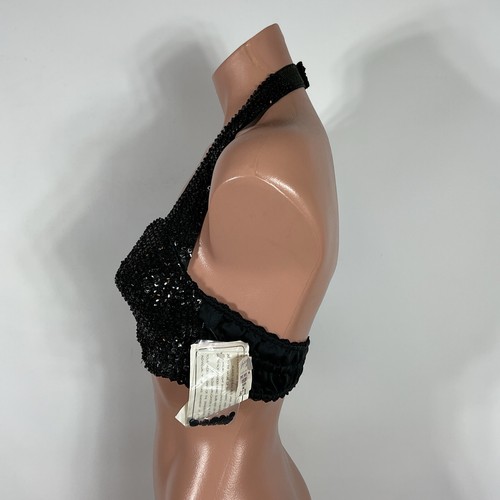 Glitzy Black sequin Bra by Fredrick's of Hollywood VTG 90s NWT size S Crop Top - Picture 6 of 10