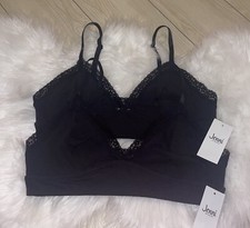 2 Jenni On Repeat Wide Lace Trim Cotton Bralettes Bras Womens M Medium Black New