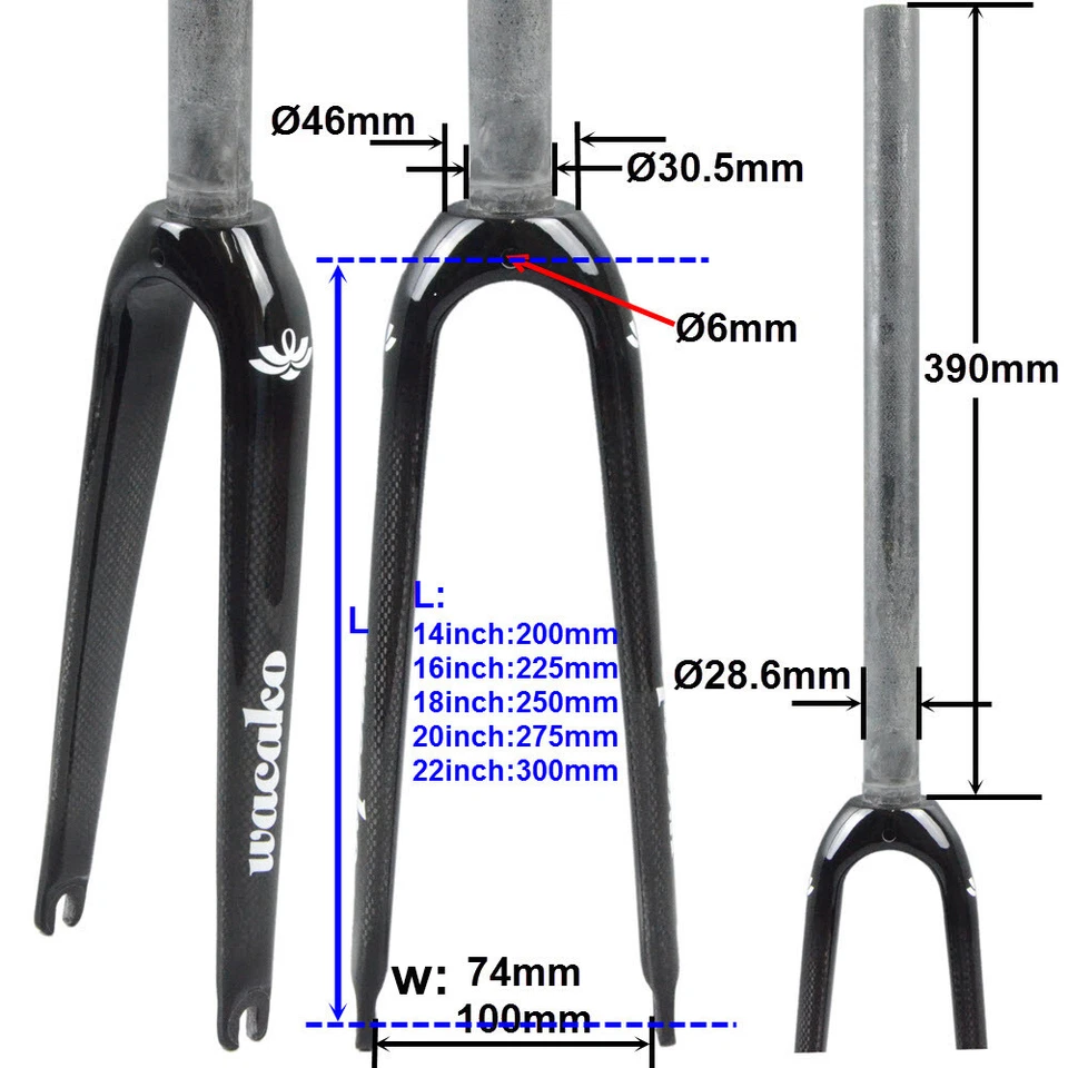 Full Carbon Fiber Fork Rigid BMX Bike Fork 14/16/18/20/22 in Bicycle Fork 1-1/8" - Image 4 of 4
