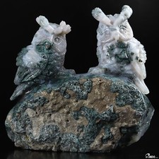 5.2" Green Moss Agate Hand Carved Crystal Owl Sculpture, Crystal Healing