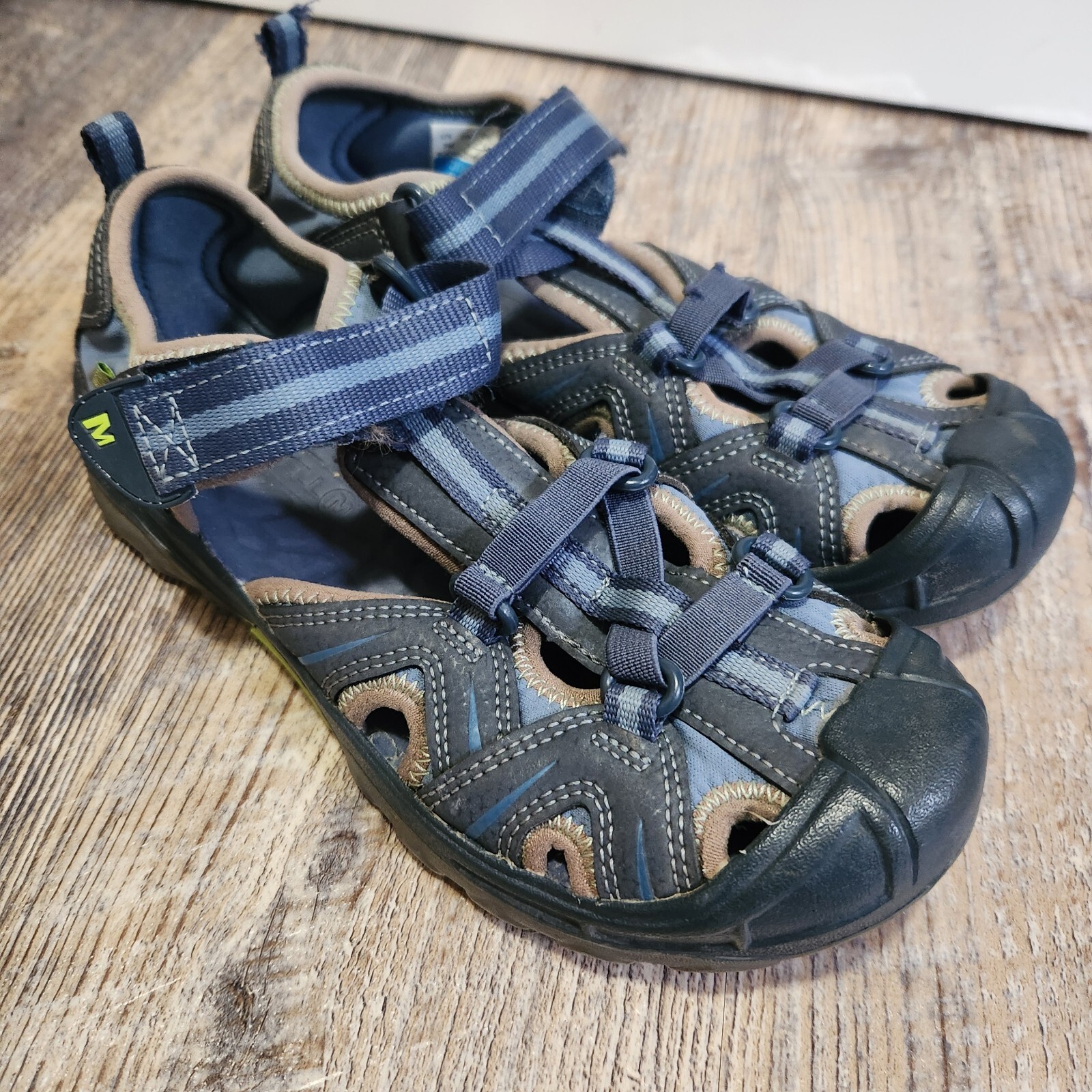 Sandali sportivi Merrell Hydro Hikers blu da trekking in pelle impermeabili da ragazzo taglia 3