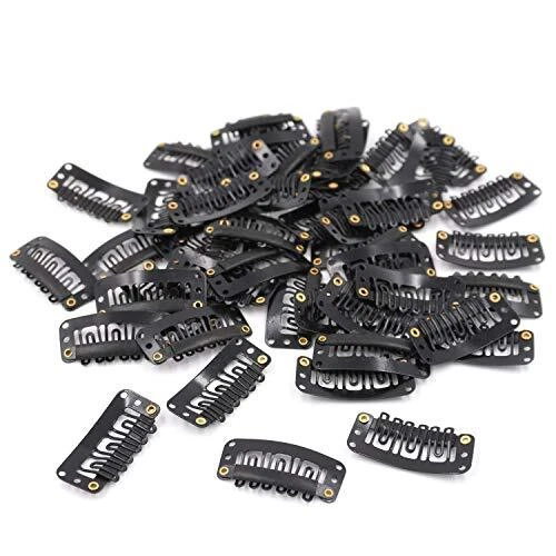 50pcs 6teeth Ushape Snap Clips For Hair Extensions 3.3cm/1.3inch black