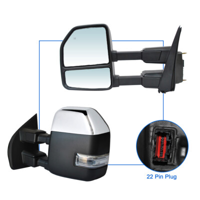 Towing Mirrors fit 2017-2020 Ford F-250 F-350 SD Power Heat Signal Chrome Cap
