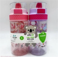 Ello 16oz 2pk Plastic Stratus Kids' Water Bottles Pink/Purple
