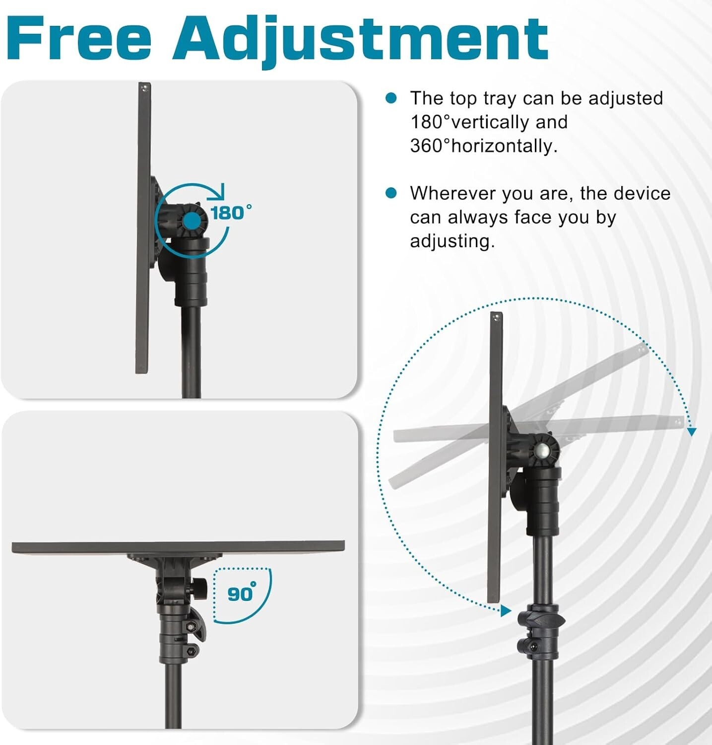 Versatile 50” Projector Tripod Stand with Rotatable Beverage Tray & Phone Holder