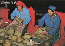 Postcard Cherokee Woman Making Clay Bowls in Cherokee North Carolina, NC