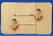GINGERBREAD SNOWMAN - Handmade Bobby PIn Hair clips - Set of 2 SALE